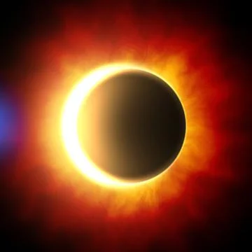 Solar Eclipse, Moon, colorful nebula. Moon passes between planet Earth and Su Ilustração Stock
