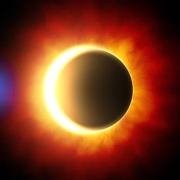 Solar Eclipse, Moon, colorful nebula. Moon passes between planet Earth and... Fotos Stock
