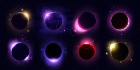 Solar eclipse. Moon light. Planet and sun globe in space. Neon blue and green Ilustração Stock