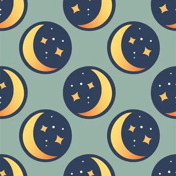 Solar Eclipse moon seamless pattern in flat cartoon style for kids education at Ilustração Stock