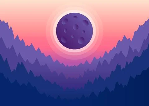 Solar eclipse in nature with mountain. Moon shading sun. Eclipse phase with Ilustração Stock