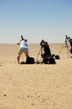Solar Eclipse observers, Sahara Desert, Libya Stock Photos