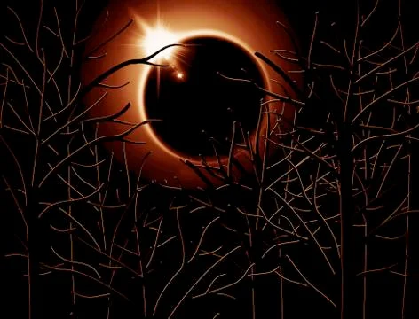 Solar eclipse ond forest illustration Stock Illustration
