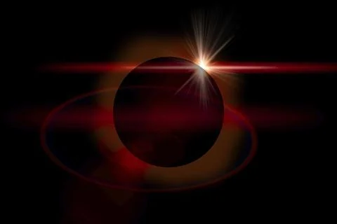 Solar eclipse with orange halo on black sky background Stock Photos