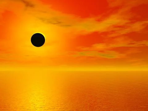 Solar eclipse over the ocean - 3D render Stock Illustration