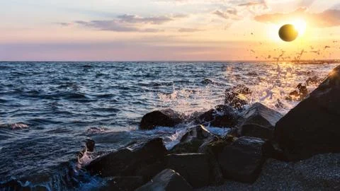 Solar eclipse over seascape Stock Photos