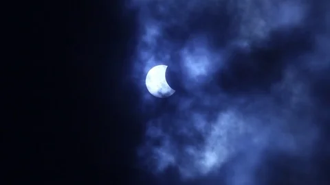 Solar Eclipse Partial Clouds 01 Stock Footage 80241779