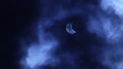 Solar Eclipse Partial Clouds 02 Stock Footage 80241773