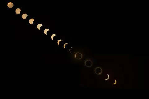 Solar Eclipse Phase Sequence Time Lapse Composite Stock Photos