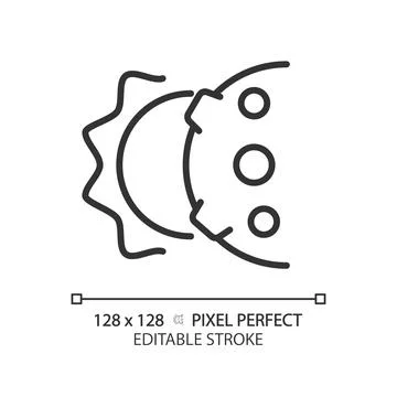 Solar eclipse pixel perfect linear icon Stock Illustration
