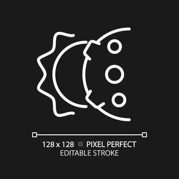 Solar eclipse pixel perfect white linear icon for dark theme Stock Illustration