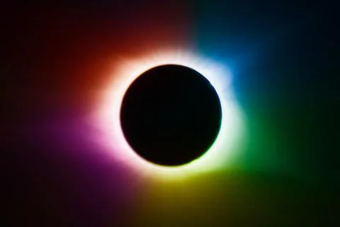 Solar eclipse with rainbow of colors and a black center Stock Photos