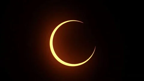 Solar Eclipse, ring of fire against a dark sky Stock Footage 305547741