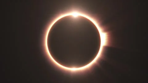 Solar Eclipse, ring of fire formed between sun behind the moon. Seamless Stock Footage 247684554