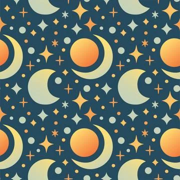 Solar Eclipse seamless pattern in flat cartoon style for kids education at Stock Illustration