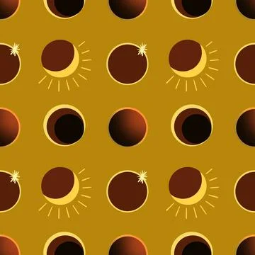 Solar eclipse seamless pattern on golden background Stock Illustration