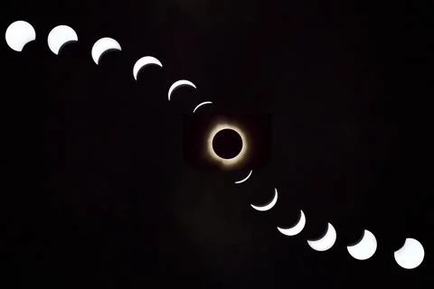 Solar Eclipse Sequence with Corona - Spiceland Sky Stock Photos