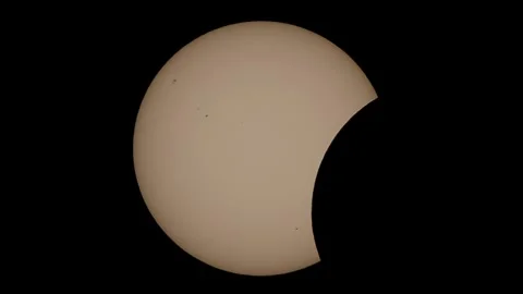 Solar eclipse sequence showing different phases. MADRID, SPAIN - AUGUST 12, 2026 Stock Footage 342584654