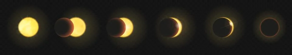Solar eclipse set, process or stages of partial and complete eclipse cycle of Stock Illustration