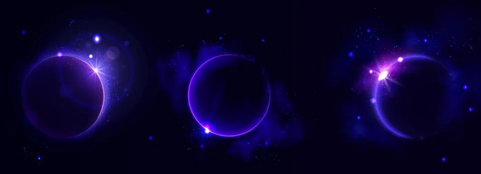 Solar eclipse shown through glowing purple rings Stock Illustration
