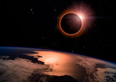 Solar Eclipse on Starry Sky 写真素材