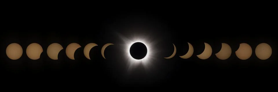 Solar Eclipse Start to Finish Pano 4/8/2024 Stock Photos