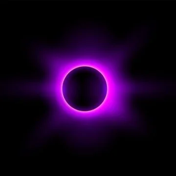 Solar eclipse with sunlight and rays, vector realistic full planet eclipse in イラスト素材