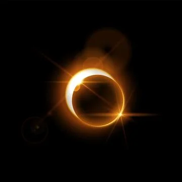Solar eclipse with sunlight, halo flare and rays, vector realistic gold glow Stock Illustration