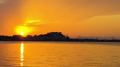 Solar Eclipse Sunset 2026 Timelapse Over Denia Castle and Marina Sea Spain Stock Footage 342079812