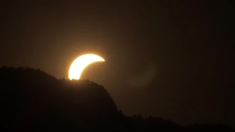 Solar Eclipse at Sunset Behind the Vercors Mountains in the French Alps Stock Footage 342347619