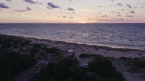 Solar Eclipse Sunset Over Vakarbulli Beach and Baltic Sea Coast in Riga, Latvia Stock-Footage 346865310