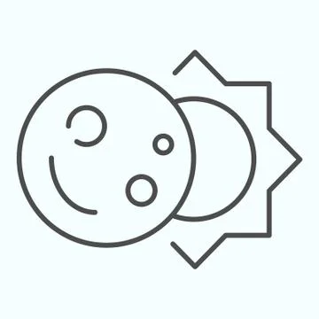 Solar Eclipse thin line icon. The sun obscuration with moon sphere. World space Ilustração Stock