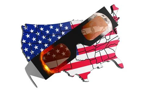 Solar Eclipse in the USA, concept. The United States map with solar eclipse.. Stock Illustration
