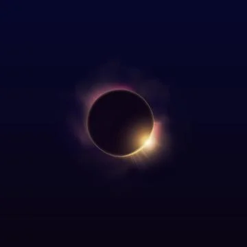 Solar eclipse vector illustration, golden glowing space planets in dark universe Stock Illustration