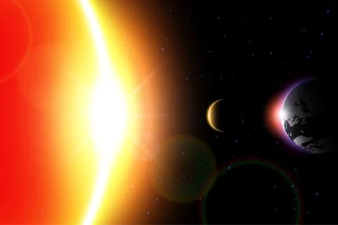 Solar Eclipse ( Vector ) . Moon move around the world and hide sunlight . Ilustração Stock