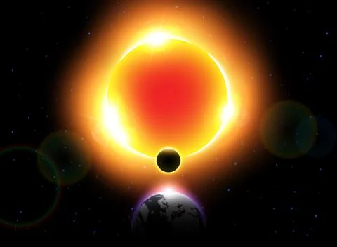 Solar Eclipse ( Vector ) . Moon move around the world and hide sunlight . 스톡 일러스트
