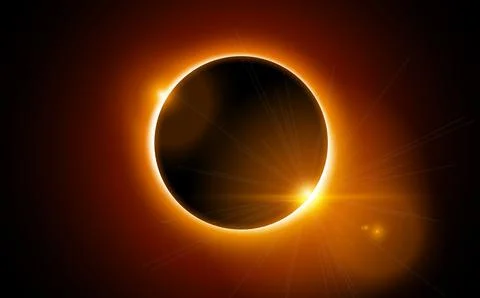 Solar eclipse vector total sun background. Moon eclipse glow in space. Solar Stock Illustration