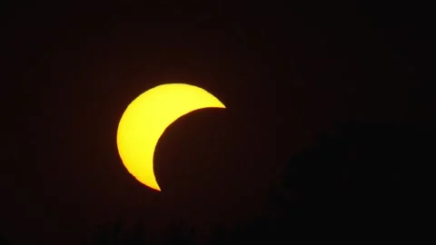 Solar eclipse viewed from multiple angles with changing light conditions Stock Footage 342177086