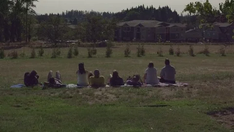 Solar eclipse watchers in a row time lapse Stock Footage 79293143