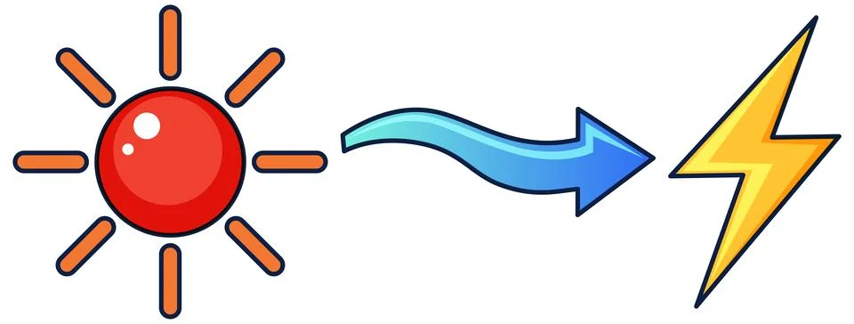Solar Energy Conversion Vector Icon with Sun and Lightning Bolt Stock Illustration