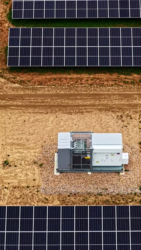 Solar Energy Converter Amidst Array of Photovoltaic Panels Stock Footage 334933665