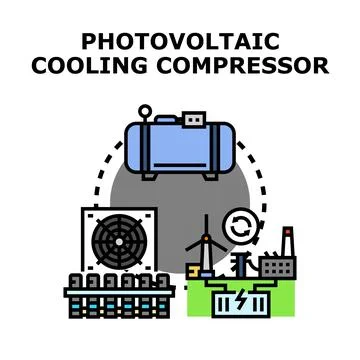 Solar energy cooling compressor system vector illustration Stock Illustration