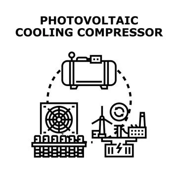 Solar energy cooling compressor system vector illustration Stock Illustration