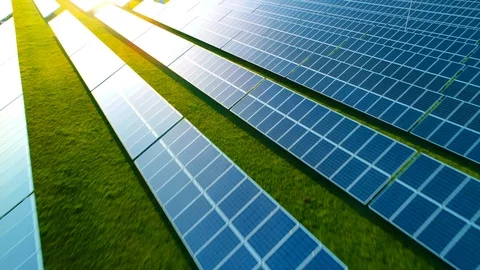 Solar energy farm. High angle view of solar panels on an energy farm. Stock Footage 88979938