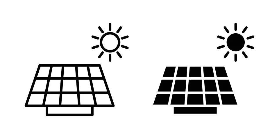 Solar energy icon solid, line, and editable vector set. Stock Illustration