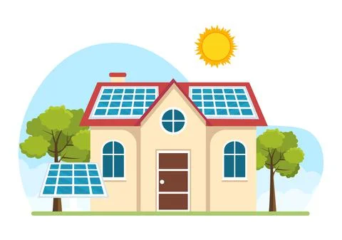 Solar Energy Installation, Panel or Wind Turbine Maintenance with Home Servic Stock Illustration