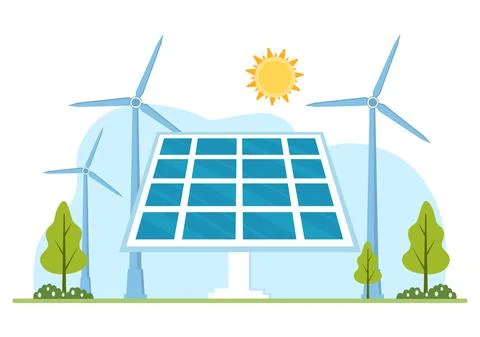 Solar Energy Installation, Panel or Wind Turbine Maintenance with Home Servic Stock Illustration
