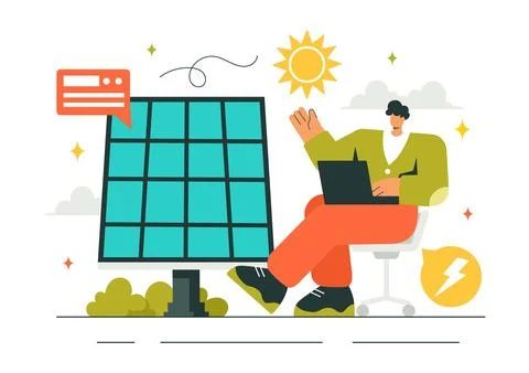 Solar Energy Installation Vector Illustration featuring a Home Service Team.. Stock Illustration