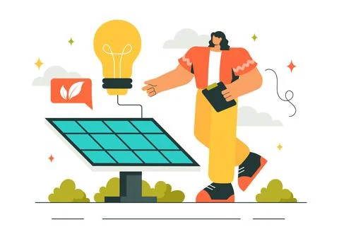 Solar Energy Installation Vector Illustration featuring a Home Service Team.. Stock Illustration