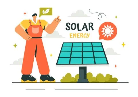 Solar Energy Installation Vector Illustration featuring a Home Service Team.. Stock Illustration